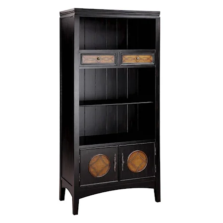 Tall Bookcase w/ 2 Shelves, 2 Drawers, & 2 Doors